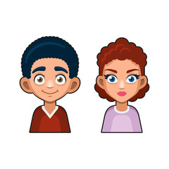 Fototapeta premium Cute Girl and Boy Avatar. Young Woman and Man Cartoon Style Userpic