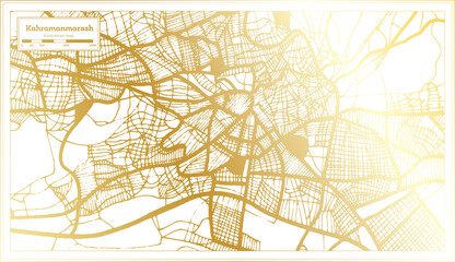 Kahramanmarash Turkey City Map in Retro Style in Golden Color. Outline Map.
