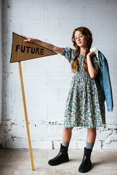 Trendy girl with Future flag