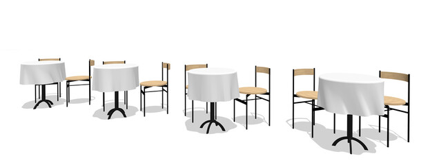 4セットのカフェテラスのテーブルと椅子の3dレンダリング