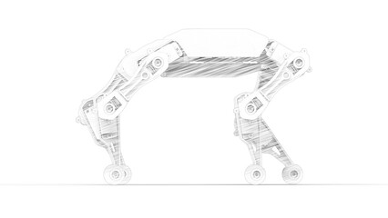 3D rendering of a robot animal sketch like style isolated on white background