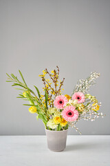 Bouquet 013. Finished flower arrangement in a vase for home. Flowers bunch, set for interior. Fresh cut flowers for decoration home. European floral shop. Delivery fresh cut flower.