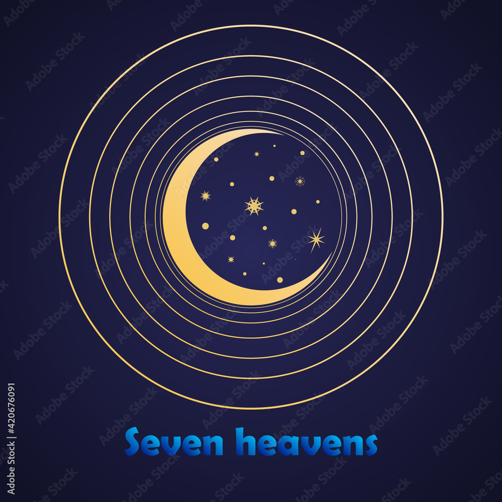 Poster moon golden color with circle and stars. abstract background for tattoo or icon.