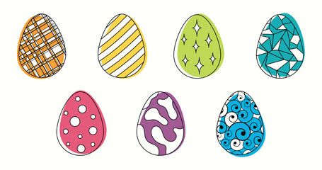 Vector bright set of colored Easter eggs line art. Isolated illustrations