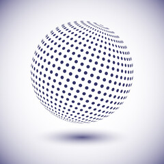 Sphere with dots as icon or logo. Abstract background with halftone.