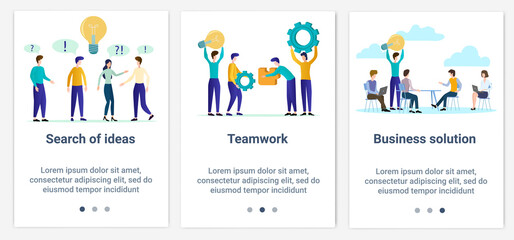 Modern flat illustrations in the form of a slider for web design. A set of UI and UX interfaces for the user interface.The topic is Teamwork and brainstorming.