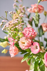 Bouquet 001. Finished flower arrangement in a vase for home. Flowers bunch, set for interior. Fresh...