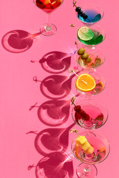 Various colorful martini cocktails