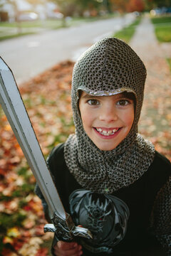 boy dressed up as a knight for Halloween