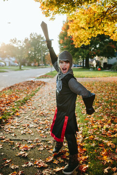 boy dressed up as a knight for Halloween