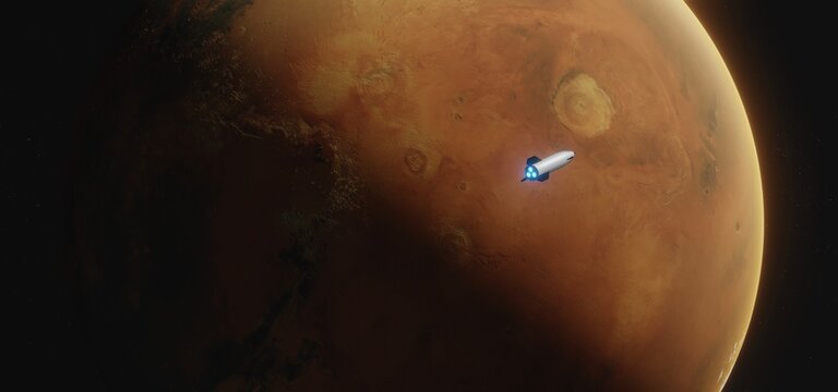 Spaceship Approaching Desert Planet