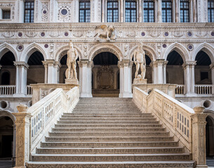 Fototapeta na wymiar Giant's staircase of Doge's Palace or Palazzo Ducale, Venice, Italy. Old Doge's Palace is one of the top landmarks of Venice. 