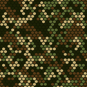 Camouflage seamless pattern. Abstract camo from hexagonal elements. Military texture. Print on fabric on textiles. Vector illustration