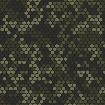 
Camouflage seamless geometric pattern from hexagonal elements. Modern abstract camo. Print on fabric, clothing and textiles. Vector illustration