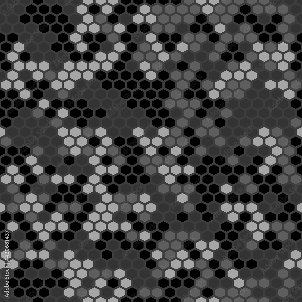 Poster camouflage seamless pattern. pixel camo made of hexagonal elements. military texture. print on fabri