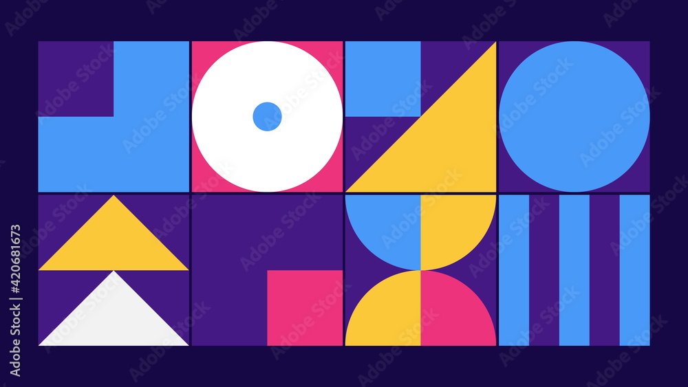 Poster geometric pattern loop. circles, squares animation. modernist abstract background. bauhaus design st