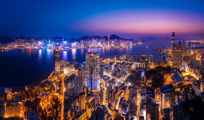 Hong Kong sunrise panoramic view from Kowloon