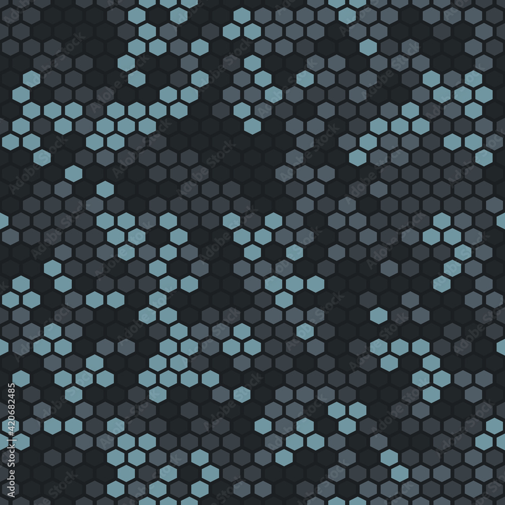 Poster camouflage seamless pattern. abstract camo from hexagonal elements. print on fabric on textiles. vec