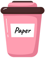 Pink large trash can with inscription for collecting paper garbage, zero waste concept
