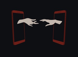 people communicate with each other from smartphones. The concept of online communication, virtual reality.