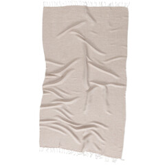 Turkish towel with fringes beige tassel towels Tunisian fouta wrinkled look cutout on white...