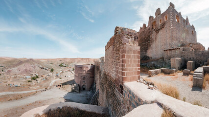 VAN, TURKEY- The ruins of the medieval Hosap Castle located in the village of Guzelsu near Van in eastern Turkey. The castle was Ottoman built and dates to the 17th century.