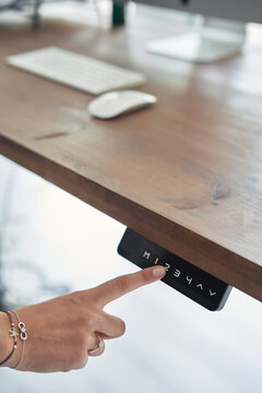 Adjustable desk in use.