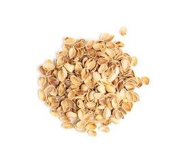 Pile of pistachios husks isolated on white background