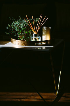 Sunlit interior decor still life
