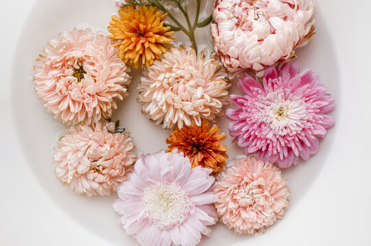 Fresh flowers in cowl with water