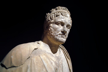 Fototapeta na wymiar Roman statue of Emperor Priest. Marble. Perge. 2nd century AD. Antalya Turkey.