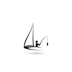 Boat fishing icon with shadow