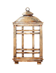 Vintage candlestick. Watercolor botanical hand drawn illustration. Victorian candelabra and retro holder for candles isolated