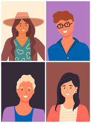 Avatars of young international people, young guys and girls, diverse nations, ethnicity woman man