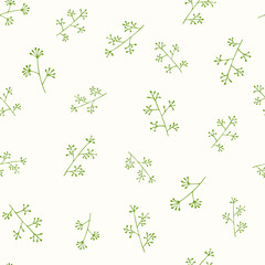 Seamless pattern with hand-drawn plants, leaves, petals, simple elements. Endless background. Doodle style, sketch, botanical line drawing. Isolated.Vector illustration