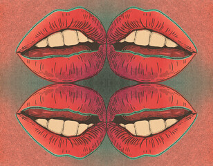 Female Symmetrical Mouths With Full Lips Forming Floral Pattern