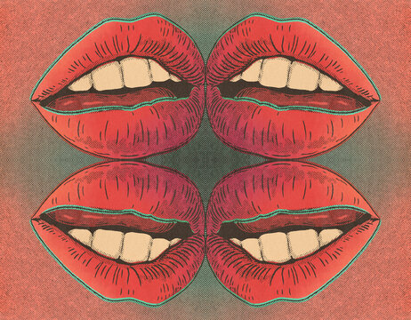 Female Symmetrical Mouths With Full Lips Forming Floral Pattern