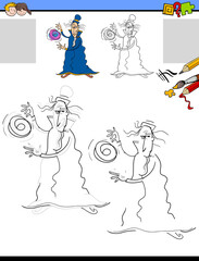 drawing and coloring task with wizard fantasy character