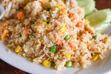 Fried rice on plate menu Asia Chinese China and thai food cuisine, Egg and vegetable fried rice healthy food