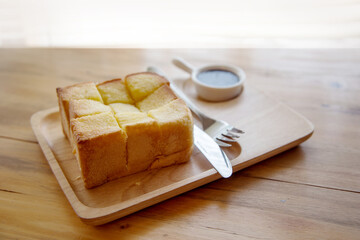 sweet bread toast servce with chocolated soup