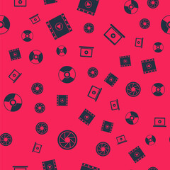 Set Camera shutter, Play Video, CD or DVD disk and Online play video on seamless pattern. Vector