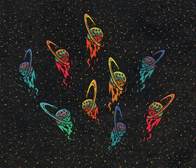 Saturn Planets Flying In Space