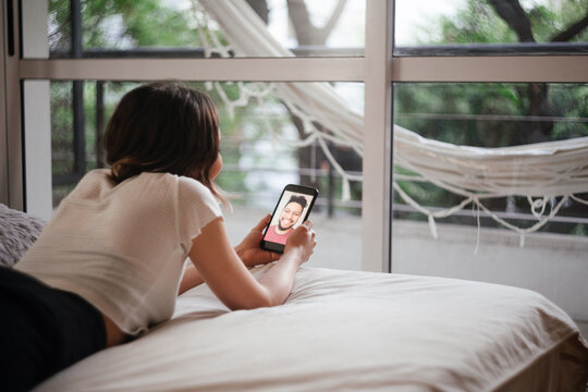 young couple in a facetime videocall
