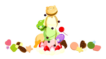 アイスクリーム3段重ねにクッキーとマカロン添えて-2｜3 layers of ice cream with cookies and macaroons-2