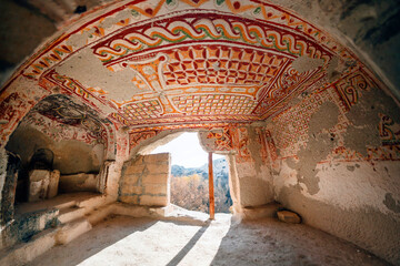 Turkey, Cappadocia, Goreme. Gomeda Valley. Frescoes in the cave church of St. Basil the Blessed - 420689813