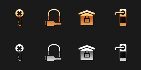 Set Wrong key, Bicycle lock, House under protection and Digital door icon. Vector