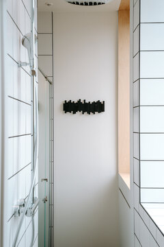 White bathroom with black details