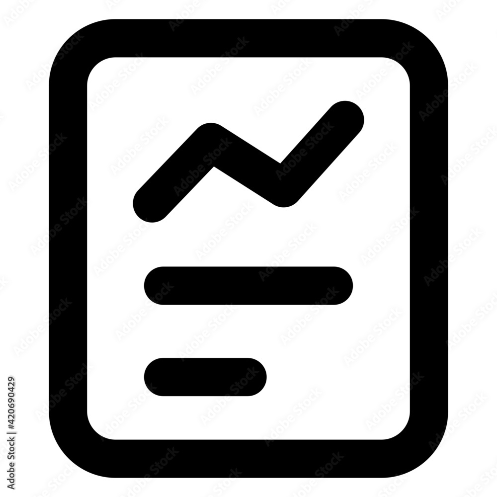 Sticker line chart on paper denoting statistical report icon in glyph style