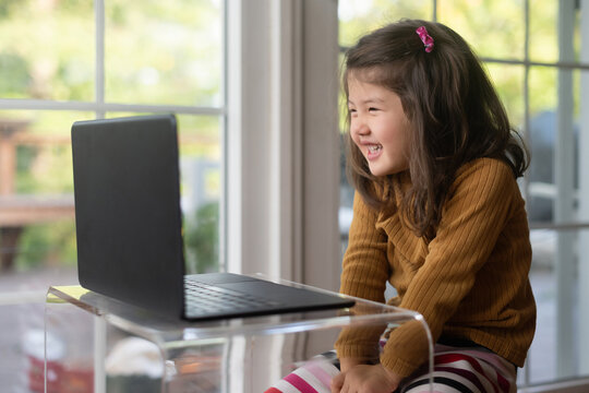 Happy child on laptop computer