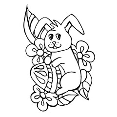Illustration with easter bunny. Coloring picture. Hand drawing.